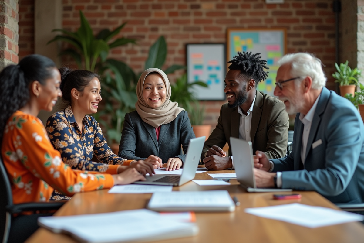 Équipe diverse collaborant autour d