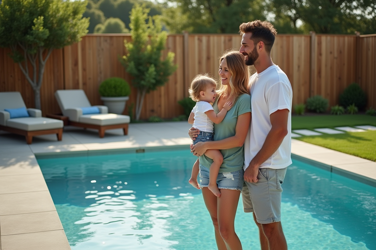 Jeune couple avec enfant souriant près d