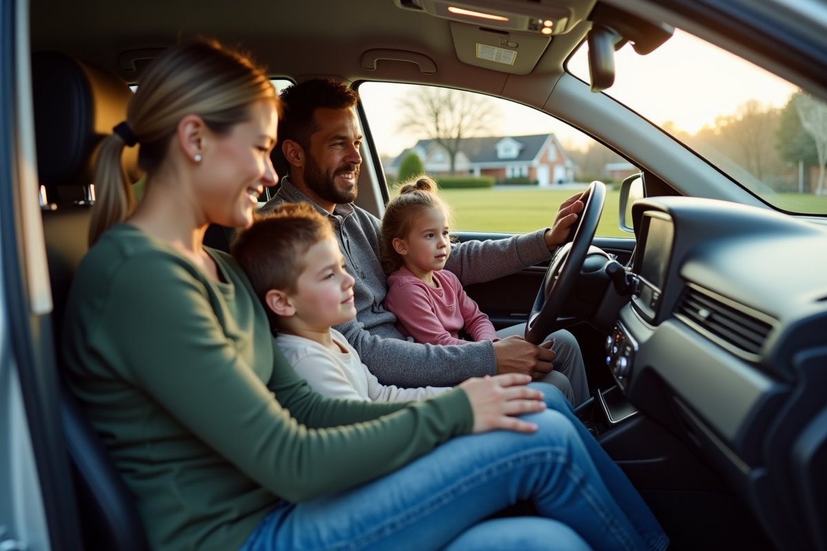 Famille dans un SUV en environnement suburbain