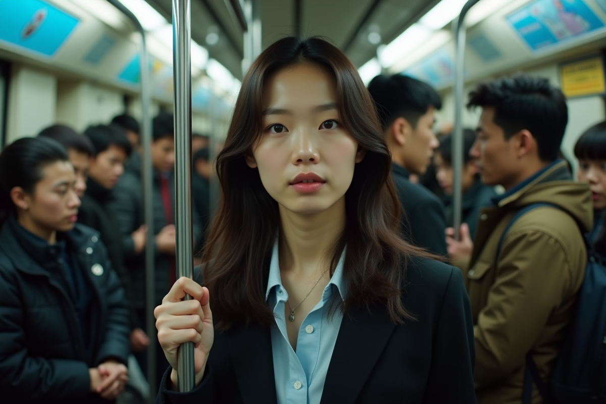 Jeune femme chinoise dans un métro lors de l
