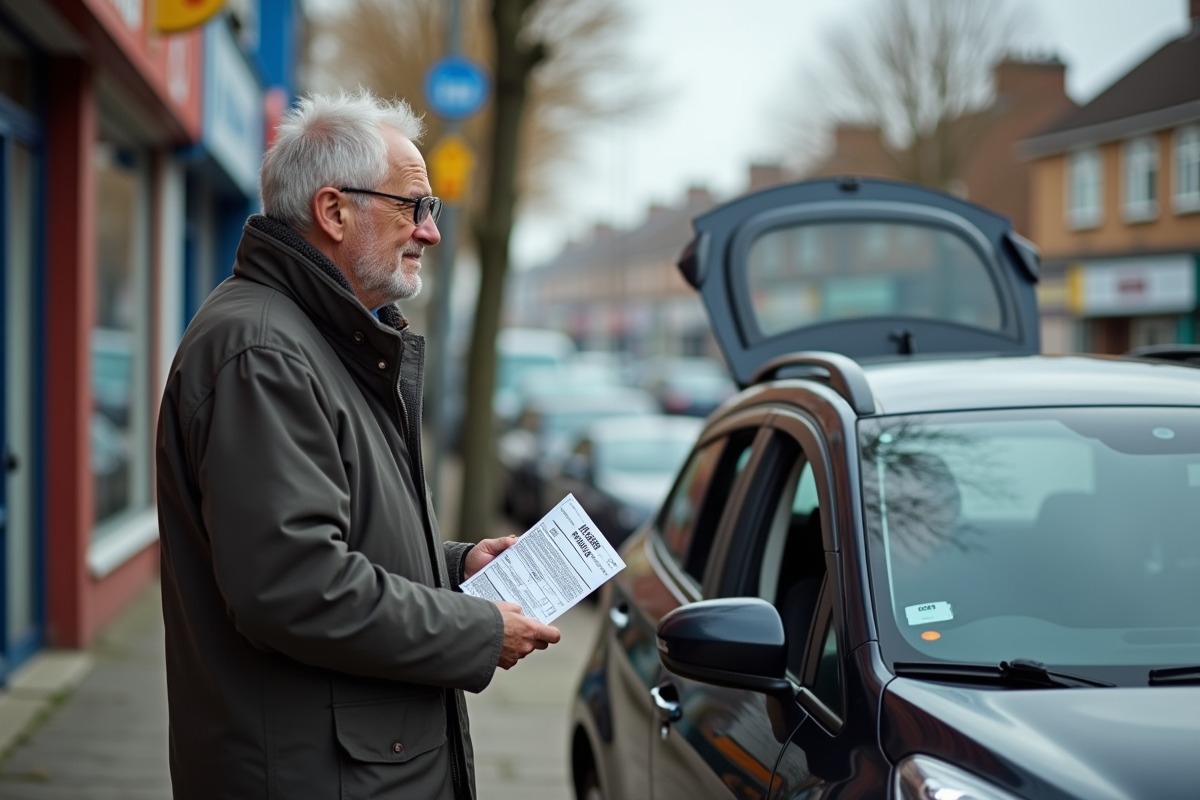 Homme avec voucher parlant à un conducteur au point de covoiturage