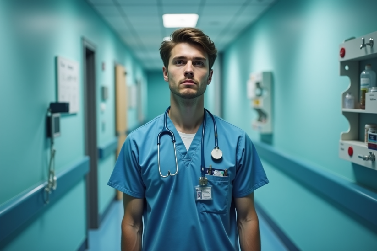 Infirmier dans un couloir d
