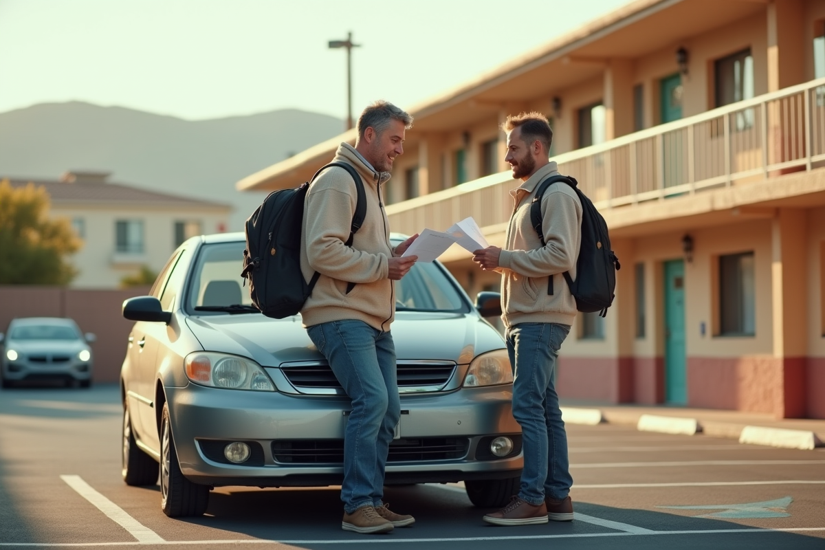 Homme seul étudiant un contrat de location voiture
